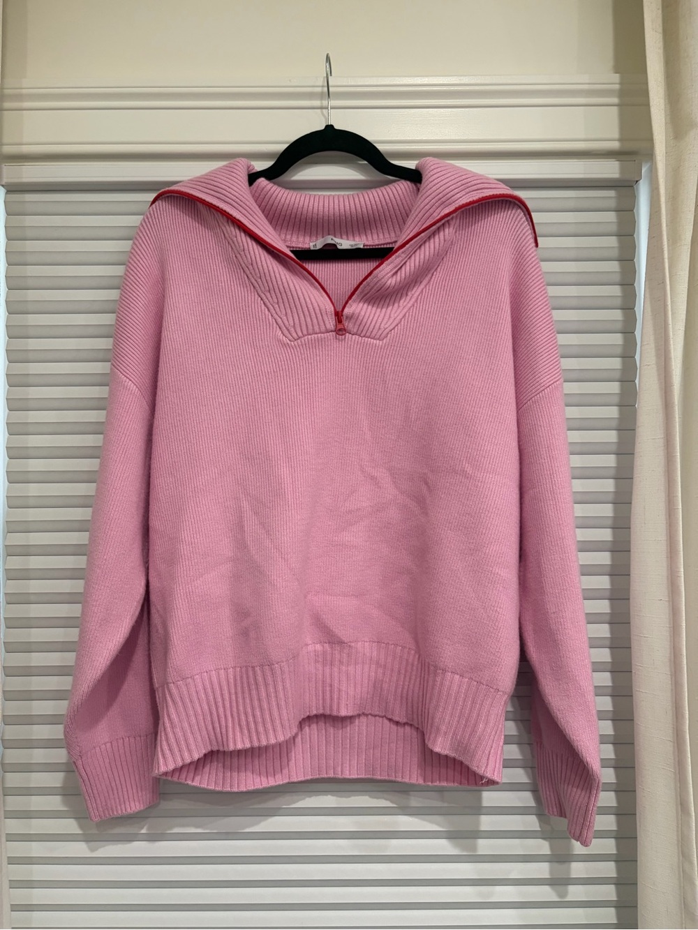 MNG Mango Pink Quarter Zip Oversized Knit Sweater Women’s M Red Zip Collar